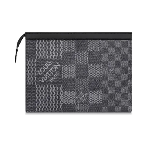 LOUIS VUITTON Pochette Voyage Покрытый холст с коровья кожа цветовая комбинация клатч сумка для туалетных принадлежностей мужской графитовый