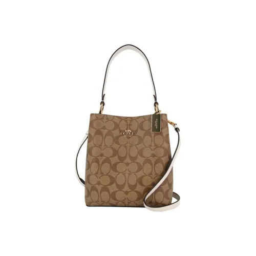 COACH Town Холст и кожа Ведрообразная сумка Сумка через плечо Сумка через плечо Женская Коричневая монограмма