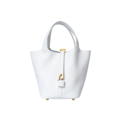 HERMES Picotin Lock Clemence Bullock Кожа Корзина Сумка Сумка 18 Женская 01 BLANC Чисто Белый