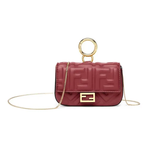 FENDI Baguette Овечья шкура Мелочь Кошелек Багетная сумка Сумка через плечо Экстра мини Женские Бургундский