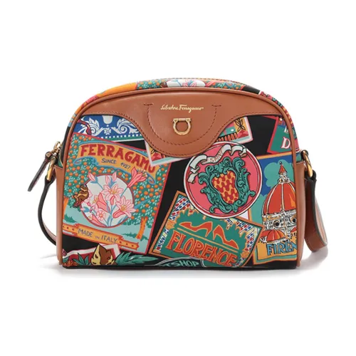 FERRAGAMO Ткань Сумка через плечо Сумка на плечо Женская Коричневая Многоцветная