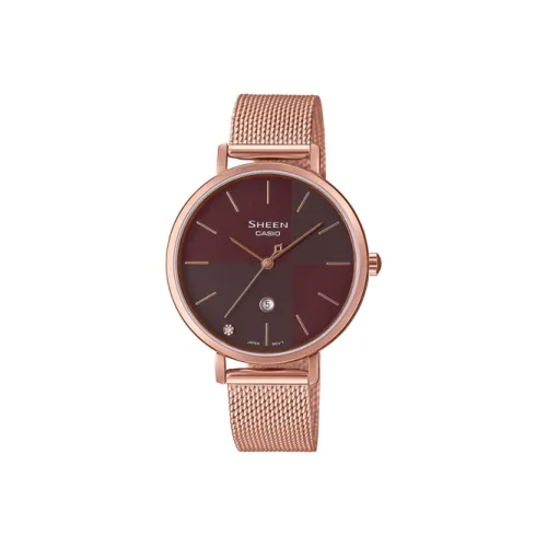 CASIO SHEEN Collection Кварцевый механизм Нержавеющая сталь Ткань Ремешок Часы Женские часы Золотой циферблат SHE 4547PGM 5AUPR