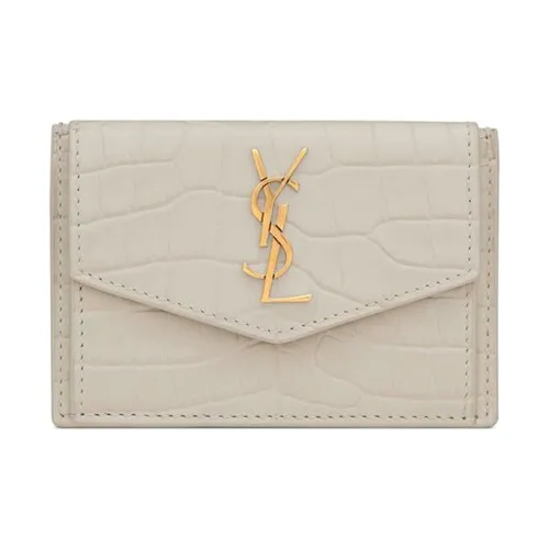 SAINT LAURENT UPTOWN Крокодиловый узор Кожа Картхолдер Женская Белая