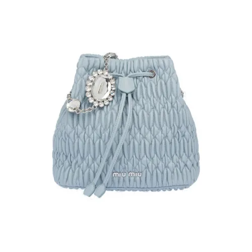 MIU MIU Soft Sheep Leather Bucket Shoulder Bag Women's Sky Blue