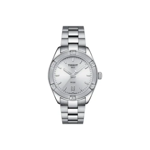 TISSOT PR100 Collection Кварцевый механизм Женские часы Циферблат Серебристый Ремешок из нержавеющей стали