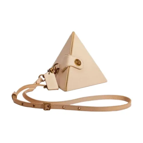 COACH Triangle Leather Shoulder Bag Medium Women's Beige