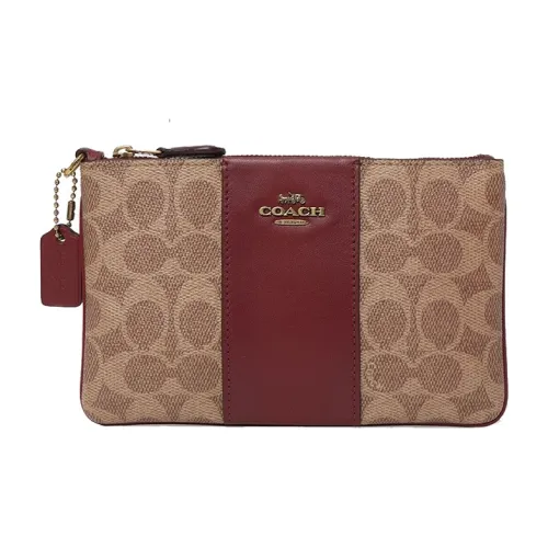 COACH Wristlet Холст и Кожа Клатч Маленький Женский Темно-Красная Цветовая Схема