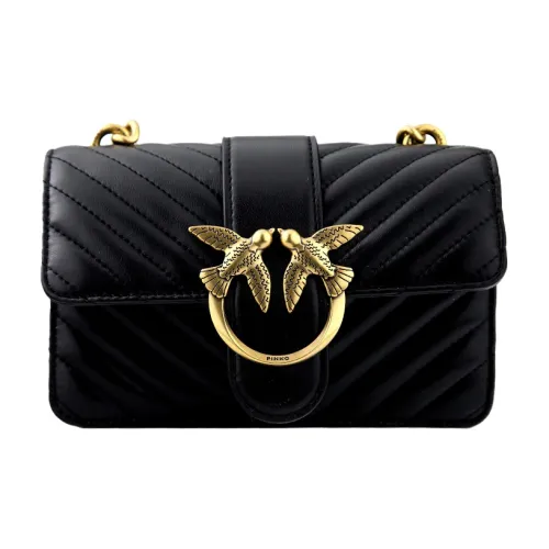 PINKO Quilt Лоскутное шитье Овечья шкура Цепочка Сумка Сумка через плечо Сумка на плечо Мини Женская Черный Черный Золотой