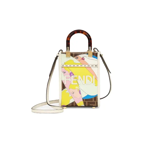 FENDI Sunshine Кожа Тоут Сумка Сумка для покупок Ручная сумка Сумка через плечо Мини Женская Белая Коричневая