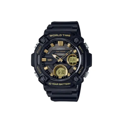 CASIO Liquid Crystal Analog Dual Display Series Юность Кварцевый механизм Смольный ремешок Часы Мужские Черный циферблат