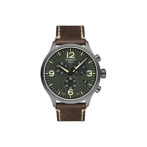 TISSOT Speed Run Series Кварцевый механизм Мужские часы Зеленый циферблат Корпус из нержавеющей стали Ремешок из натуральной кожи