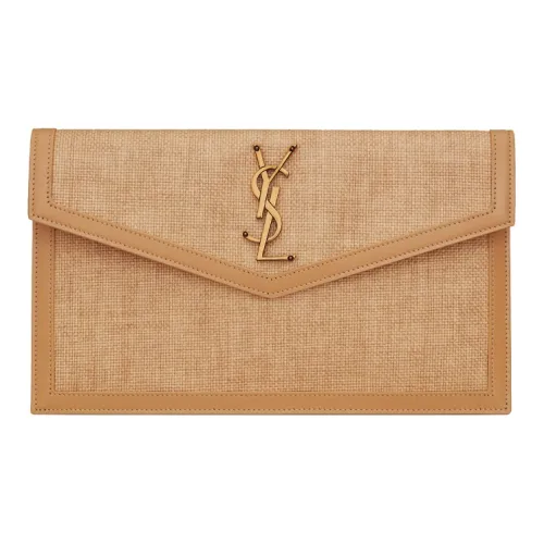 SAINT LAURENT UPTOWN Коровья кожа Конверт Сумка Клатч Маленький Женский Светло-коричневый