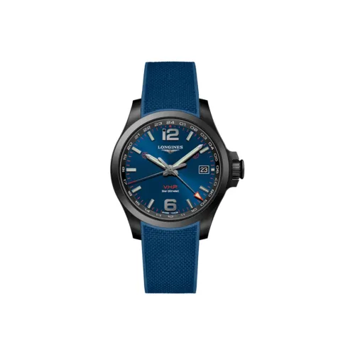 LONGINES Comcast Collection Кварцевый механизм Мужские часы Синий циферблат PVD покрытие Чехлы для часов Резиновый ремешок