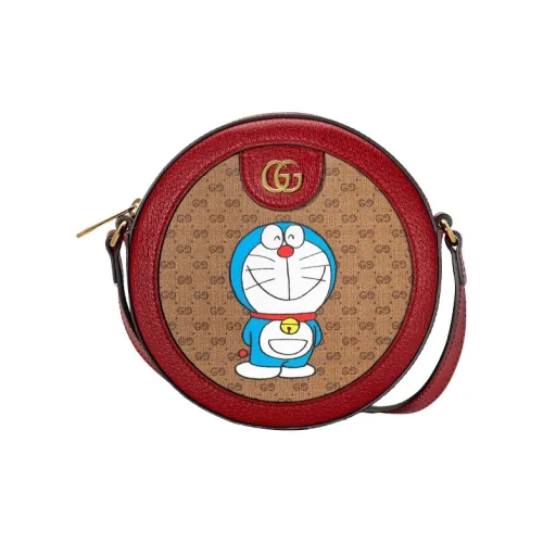 GUCCI Doraemon Collaboration Холст с кожей Круглая Сумка Сумка через плечо Сумка на плечо Женская