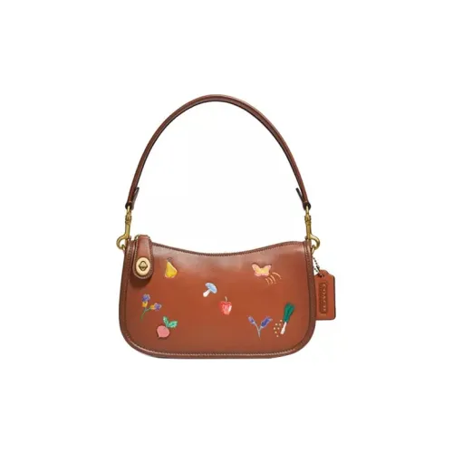 COACH Swinger Кожа Сумка через плечо Маленькая сумка Сумка через плечо Сумка среднего размера Женская Коричневая