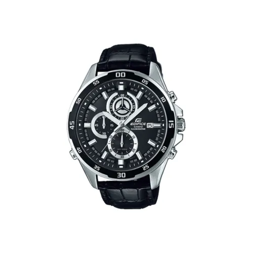 CASIO EDIFICE Кварцевый механизм натуральная кожа ремешок часы для мужчин черный циферблат
