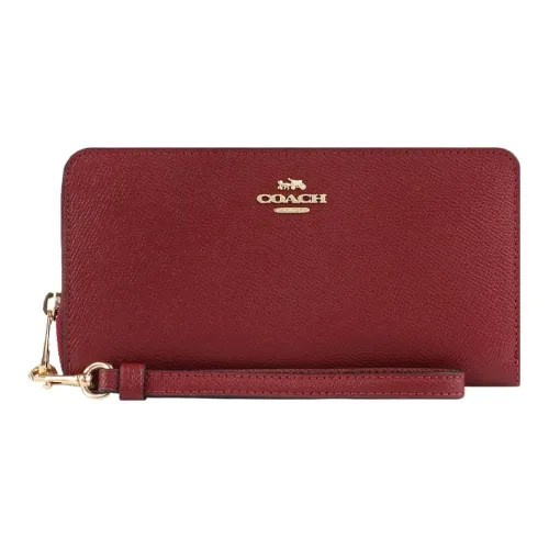 COACH Zip Around Кожаный Клатч Кошелек Женский Вишнево-Красный