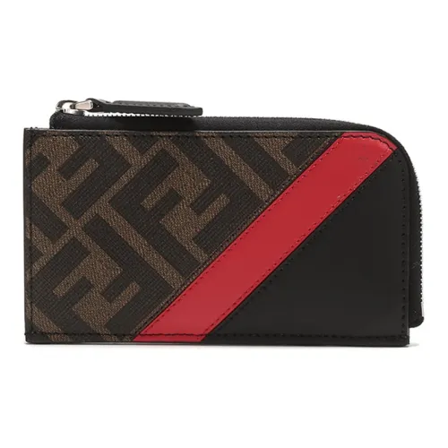 FENDI Покрытый холст с кожаными вставками кошелек для монет держатель для карт мужской коричневый черный