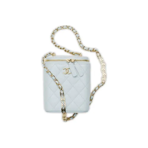 CHANEL Коровья кожа крупнозернистая текстура сумка с цепочкой косметичка женская небесно-голубой детский синий
