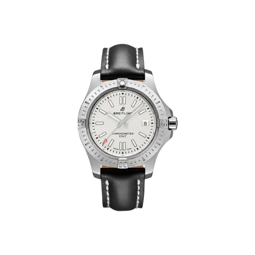 Breitling Коллекция Автоматический Механический Механизм Унисекс Часы 41,1 мм Серебристый Циферблат Корпус из Нержавеющей Стали Кожаный Ремешок