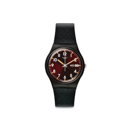 Swatch Quartz Механизм Унисекс Часы 34 мм Черный Циферблат Пластиковый Корпус Часы Силиконовый Ремешок GB753 Красный