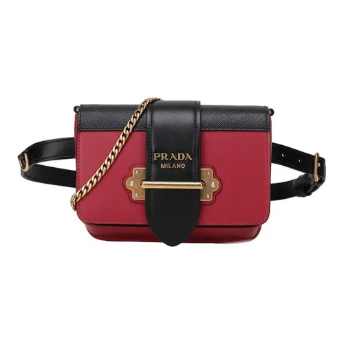 PRADA Cahier Коровья кожа Сумка через плечо Бананка Стандартная Женская Красная Черная