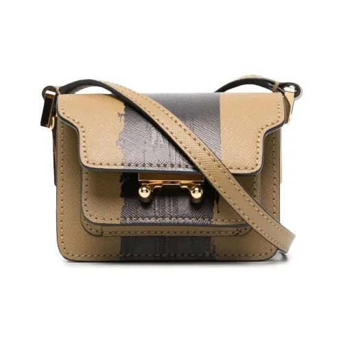 MARNI Основная часть Saffiano Телячья кожа Сумка через плечо Мини Женские Коричнево-черный