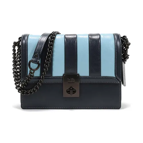 COACH Hutton Лоскутное шитье Телячья кожа Маленькая квадратная сумка Цепочка Сумка на плечо Женская Синий Черный Многоцветный