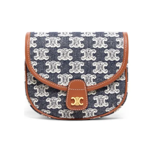 CELINE TriompheBesace Ткань Сумка через плечо Мини Женская Морской синий