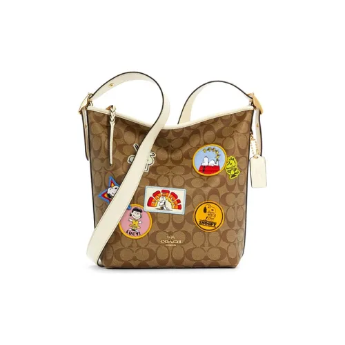 COACH X SNOOPY Коллаборация Холст и Кожа Сумка через плечо Сумка на плечо Женская Хаки