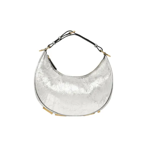 FENDI fendigraphy Кожа Полумесяц Сумка Портативная Подмышечная Сумка на Плечо Маленькая Женская Серебряная