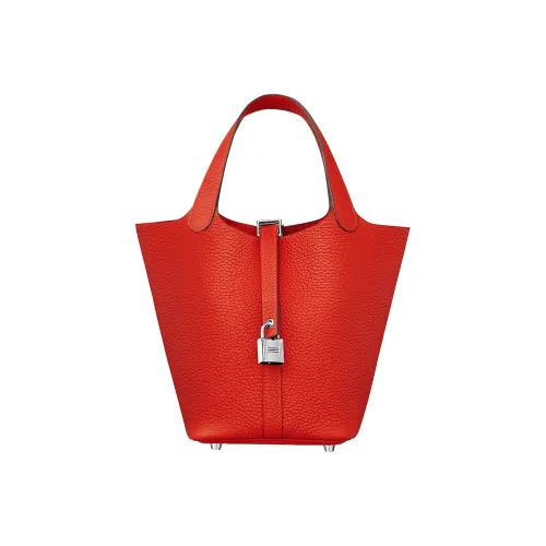 HERMES Picotin Lock Bullock Кожа Корзина Сумка Ведрообразная Сумка Сумка 18 Женская Томатный Красный