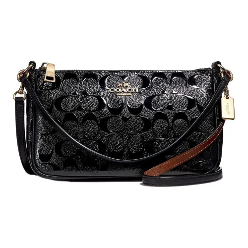 COACH Тисненая Лакированная Кожа Сумка через плечо Сумка на плечо Маленькая Женская Светло-Золотая Черная