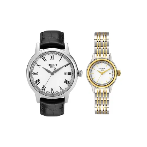 TISSOT Carson Elite Series Кварцевый механизм Унисекс Часы 29,5 мм Белый циферблат Стальной корпус Часы Кожаный ремешок