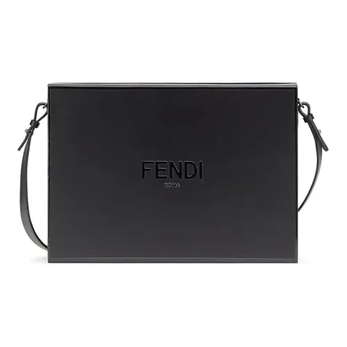 FENDI Smooth Calfskin Briefcase Messenger Bag Shoulder Bag Men's Black
