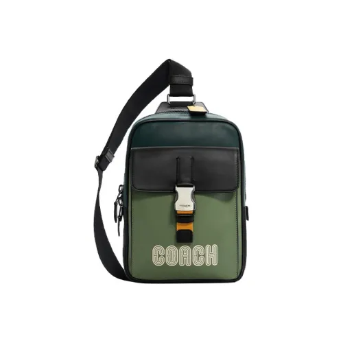 COACH Сумка через плечо из кожи большая мужская черная и зеленая