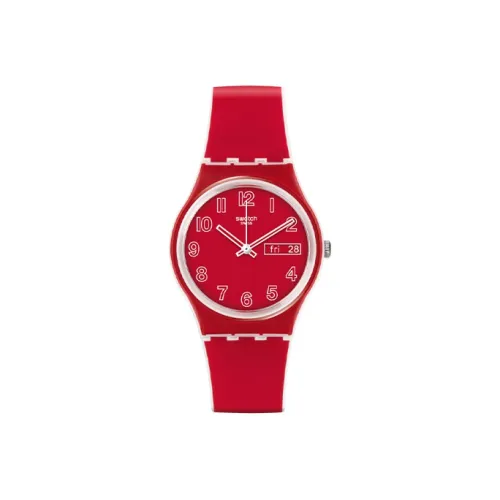 SWATCH POPPY Field Collection Кварцевый механизм Женские часы 34 мм Красный циферблат Пластиковый корпус Часы Силиконовый ремешок