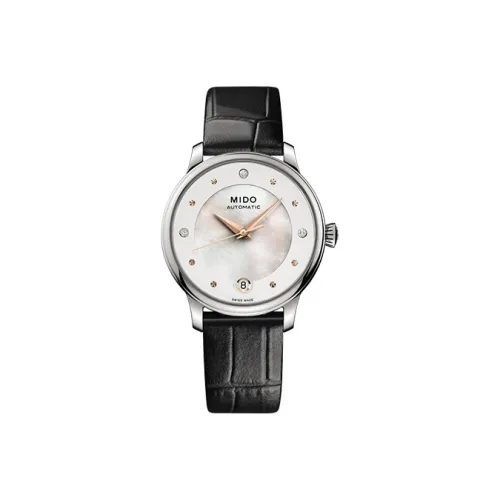 MIDO Baroncelli Автоматический Механический Механизм Женские Часы 33 мм Белый Циферблат Кожаный Ремешок