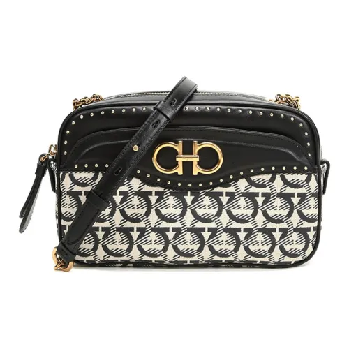 Ferragamo Сумка через плечо с тканью и кожей женская черная