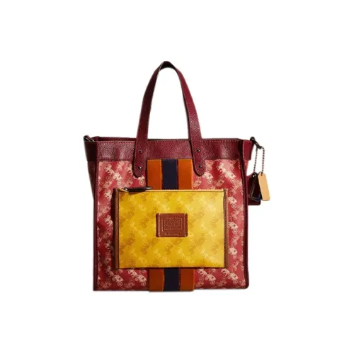 COACH Field Покрытый холст с кожаными вставками через плечо одно плечо сумка большая женская красная