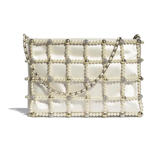 CHANEL Satiny Стекло Pearl And Золото Металл Клатч Женская Белый