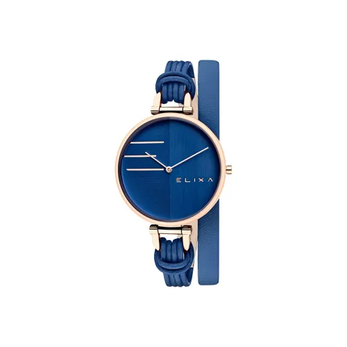 Elixa Кварцевый механизм Женские часы 38 мм Синий циферблат Корпус из нержавеющей стали Ремешок из натуральной кожи