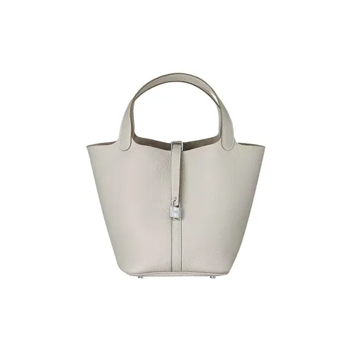 HERMES Телячья кожа Корзина Сумка Ведрообразная Сумка Сумка 22 Женская 8L Бетон Бетонный Серый