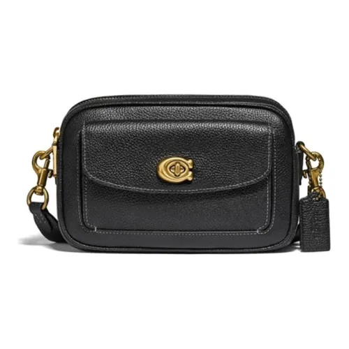COACH Willow GRAIN LEATHER Camera Сумка Сумка через плечо Маленькая Женская Черная