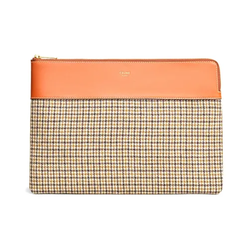 Celine Клатч из коровьей кожи с твидовой отделкой женский цвет рыжий коричневый