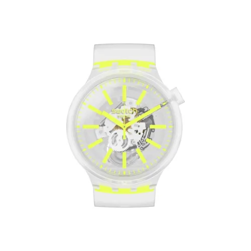 Swatch Quartz Механизм Унисекс Часы 47 мм Белый Циферблат Пластиковый Корпус Часы Силиконовый Ремешок
