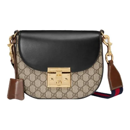 GUCCI Навесной замок холст с кожей седло сумка сумки через плечо плечевая сумка средний размер женский