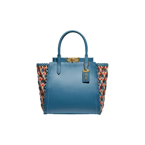 COACH Troupe Коровья кожа кожа сумка через плечо тоут-сумка сумка среднего размера женская синяя