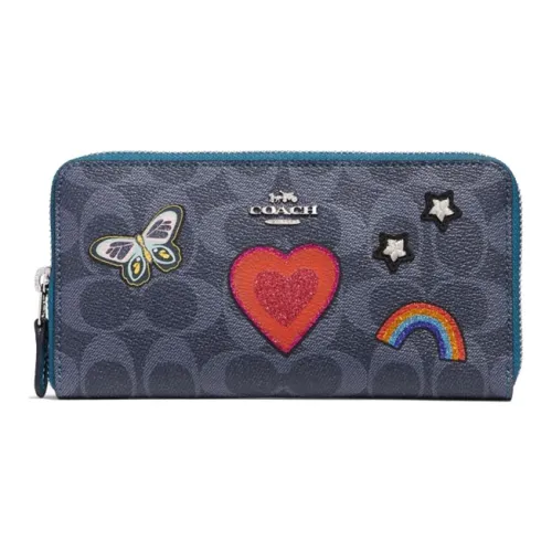 COACH Accordion Zip Монограмма Холст и Кожа Картхолдер Клатч Кошелек Унисекс Полночный Синий Монограмма