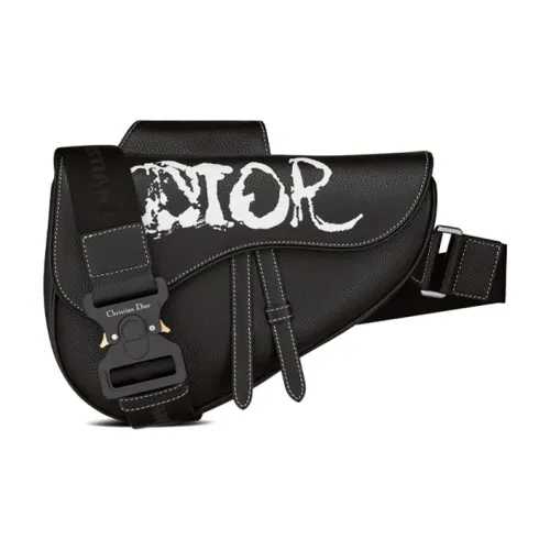 DIOR PETER DOIG Коллаборация Седло Grained Телячья кожа Седло Сумка Sling Сумка Мужская Черная